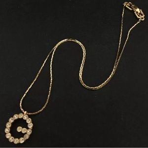 Givenchy G logo Rhinestones Necklace Gold Plated #13